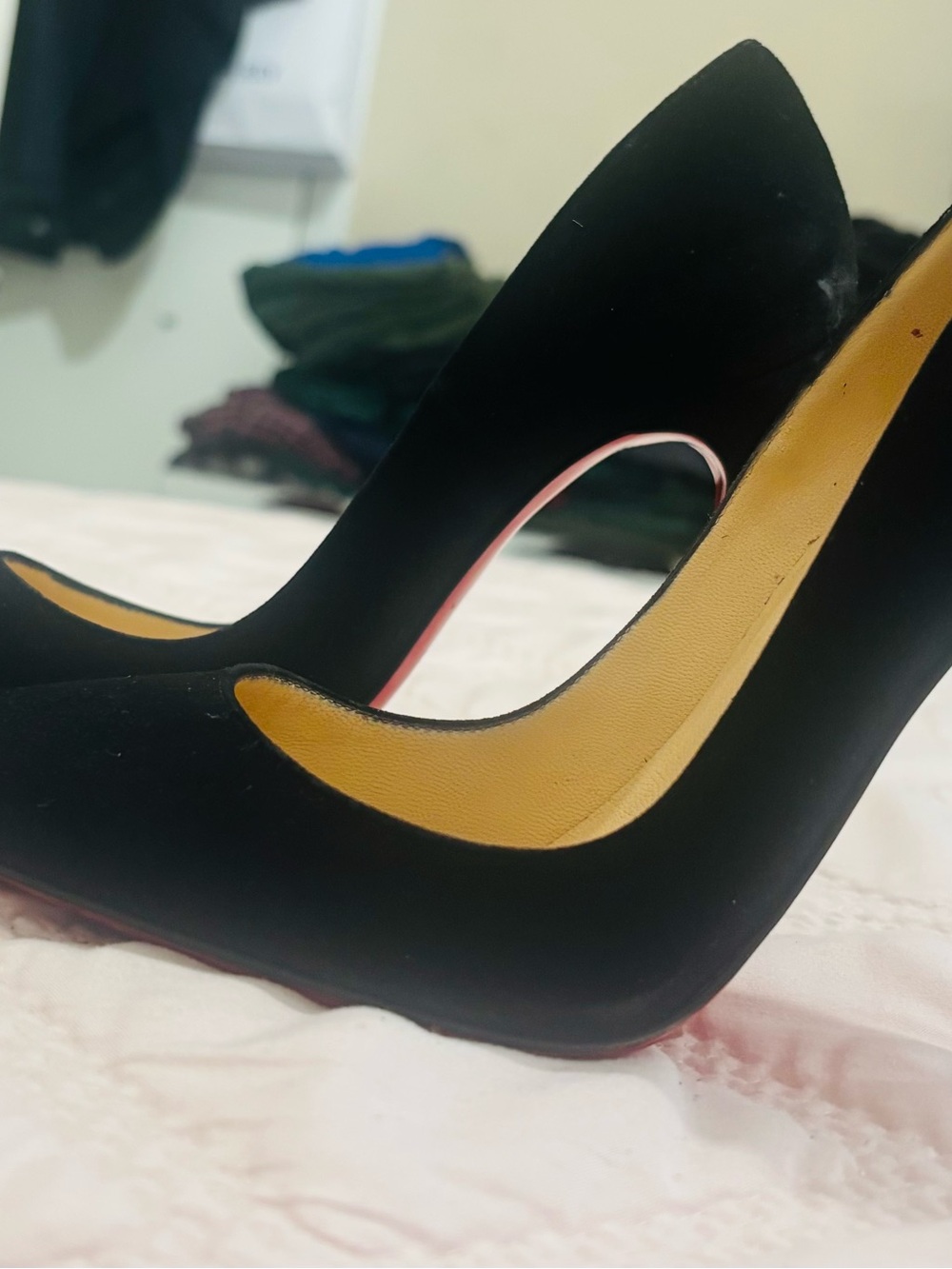 Christian Louboutin Black Suede Pointed-Toe Pumps with Red Sole